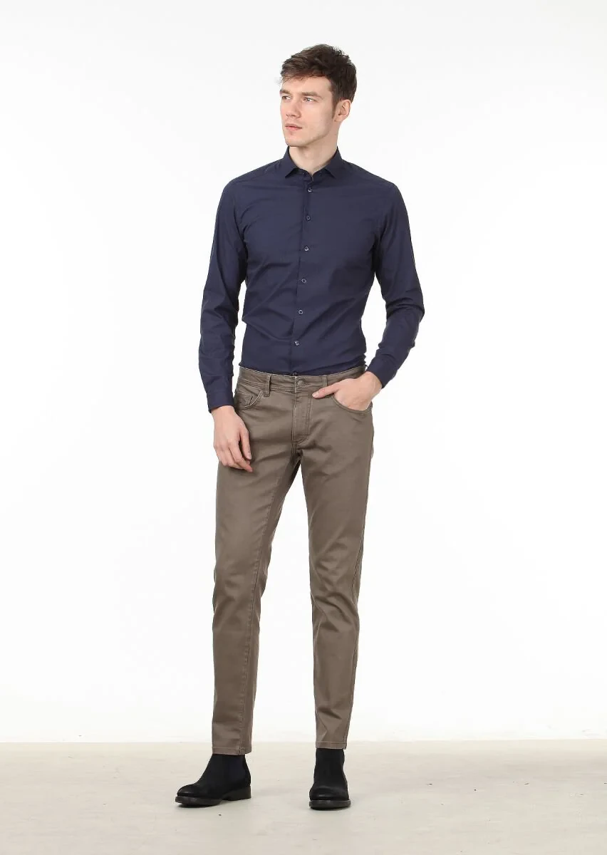 Mink Weaving Slim Fit Casual Cotton Blended Trousers - 1