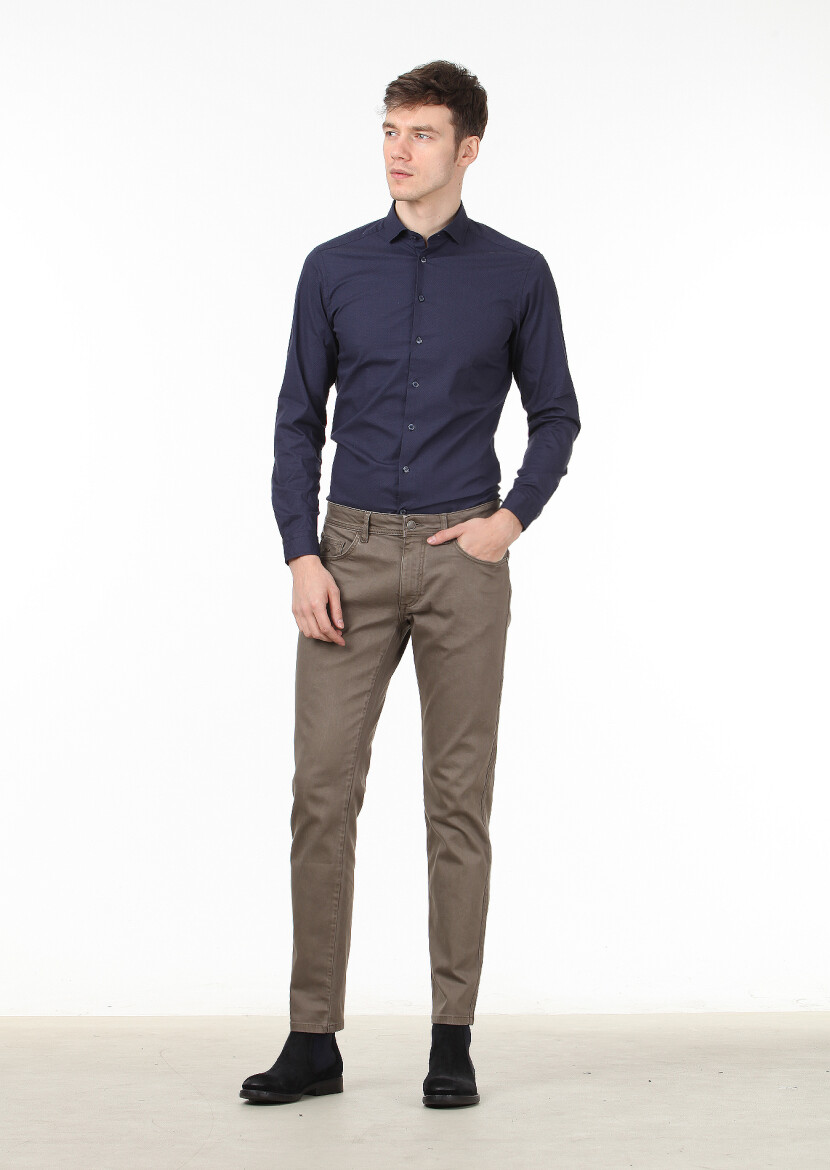 Mink Weaving Slim Fit Casual Cotton Blended Trousers - 1