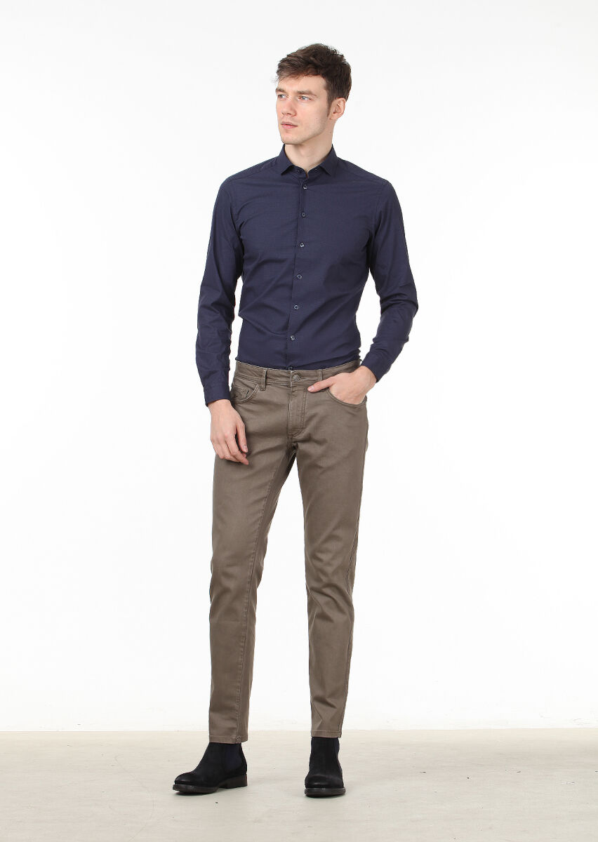 Mink Weaving Slim Fit Casual Cotton Blended Trousers - 1