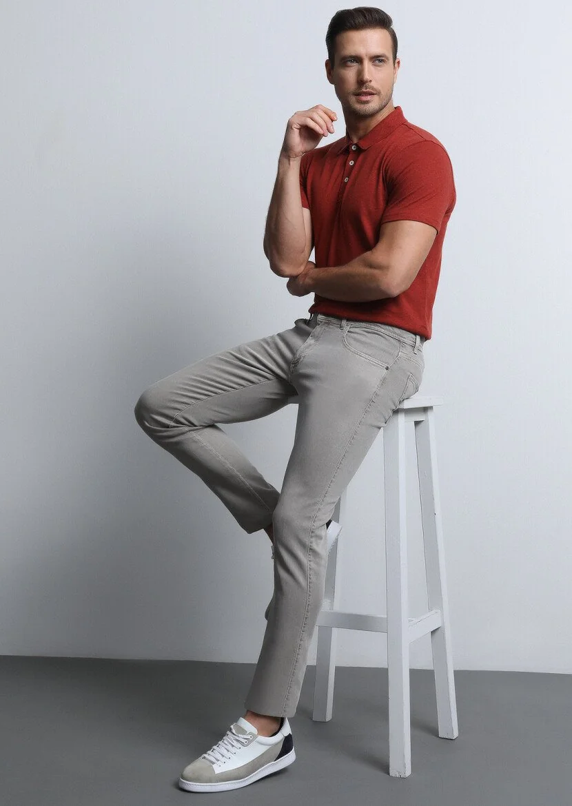 Mink Weaving Slim Fit Casual Cotton Blended Trousers - 4