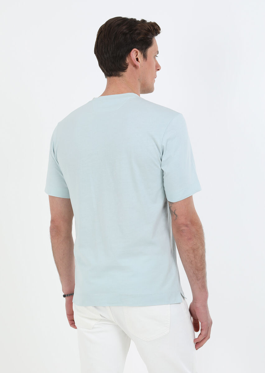 Mint Baskılı Bisiklet Yaka Pamuk Karışımlı T-Shirt - 5