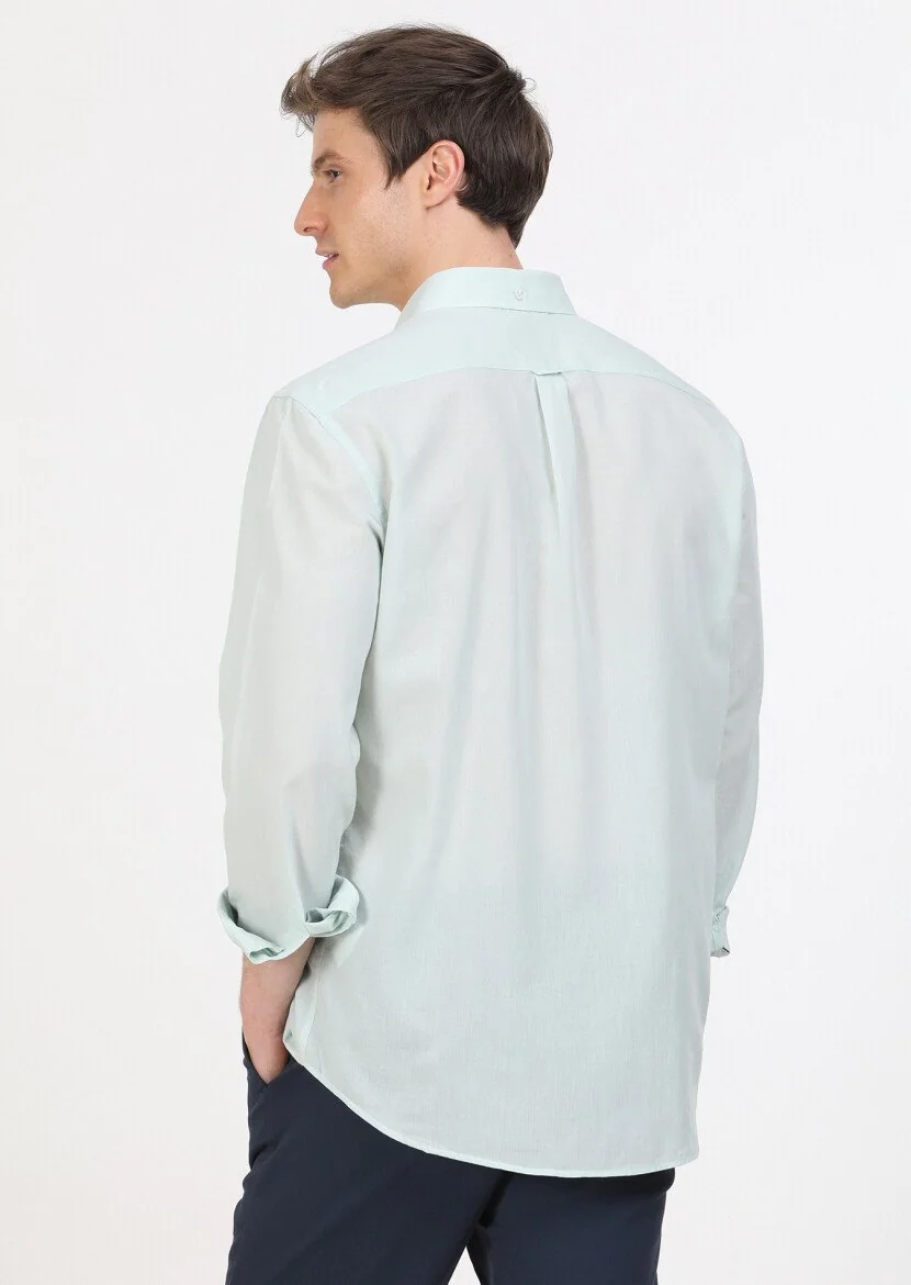 Mint Düz Regular Fit Dokuma Casual %100 Pamuk Gömlek - 5