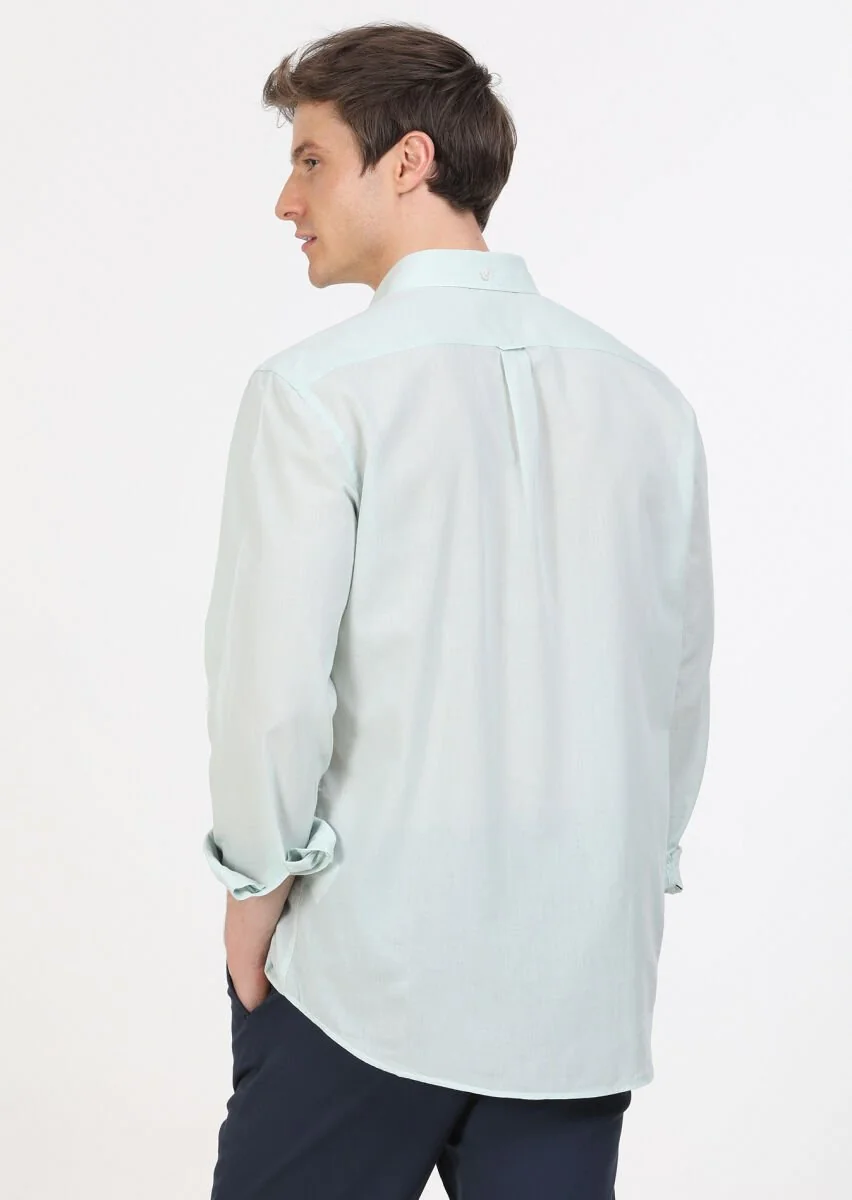 Mint Düz Regular Fit Dokuma Casual %100 Pamuk Gömlek - 5