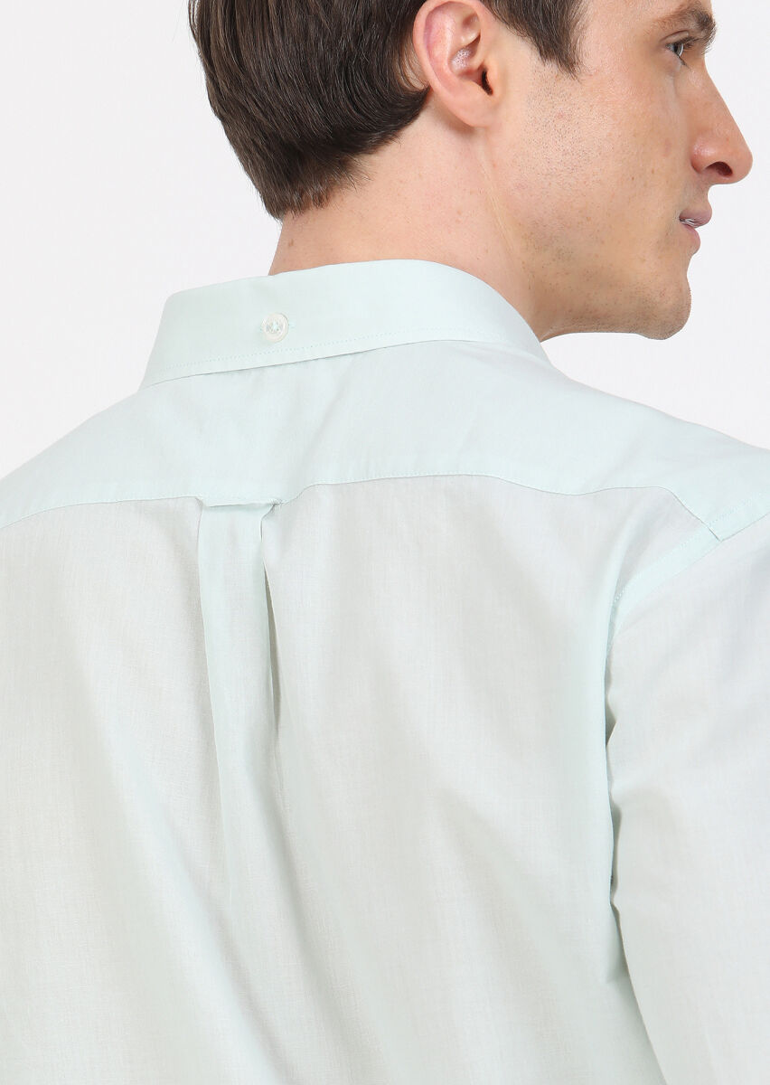 Mint Düz Regular Fit Uzun Dokuma Casual %100 Pamuk Gömlek - 4
