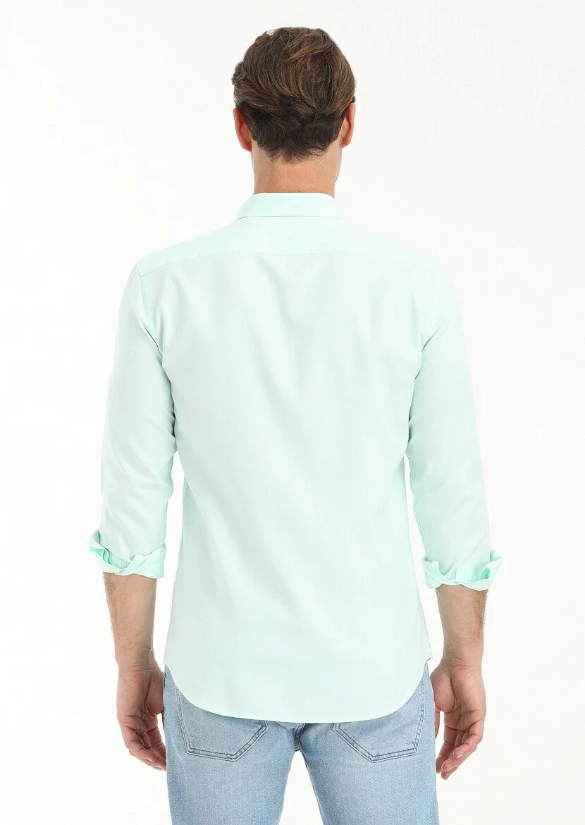 Mint Düz Slim Fit Dokuma Casual %100 Pamuk Gömlek - 4