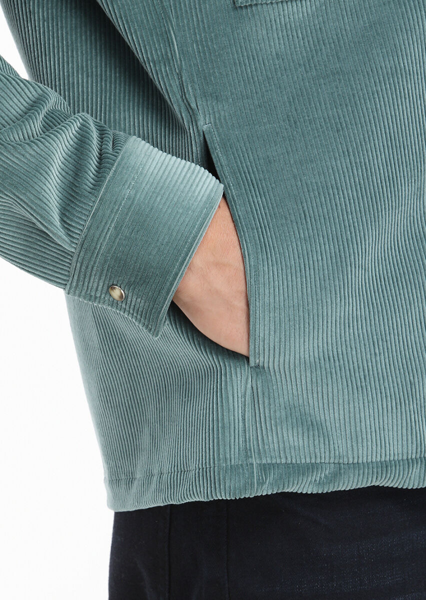 Mint Fitilli Casual Fit Uzun Dokuma Kadife %100 Pamuk Overshırt - 5