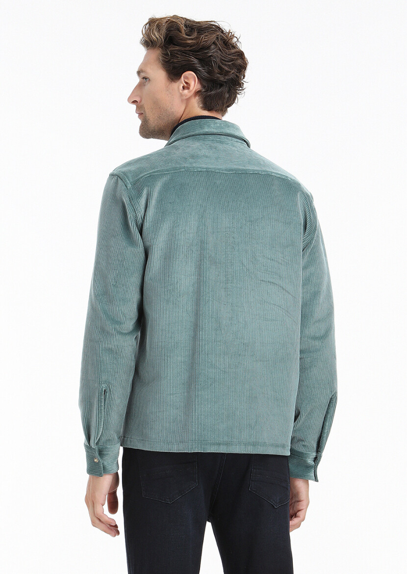 Mint Fitilli Casual Fit Uzun Dokuma Kadife %100 Pamuk Overshırt - 8