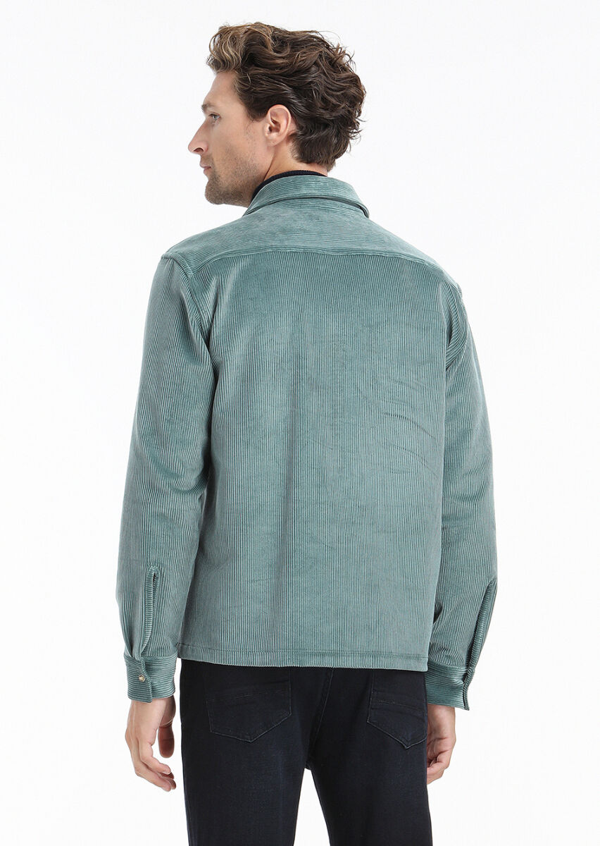 Mint Fitilli Casual Fit Uzun Dokuma Kadife %100 Pamuk Overshırt - 8