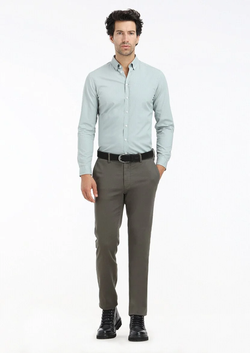 Mint Fitilli Regular Fit Dokuma Casual %100 Pamuk Gömlek 