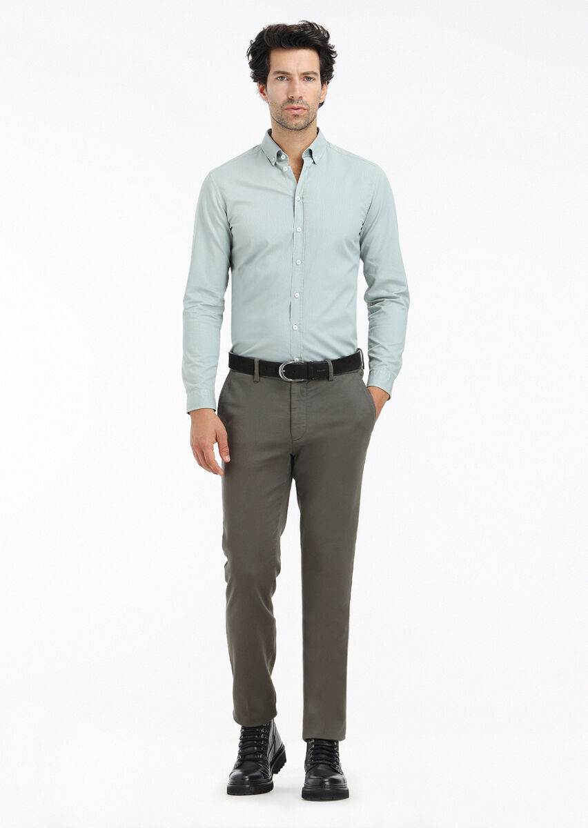 Mint Fitilli Regular Fit Uzun Dokuma Casual %100 Pamuk Gömlek - 1