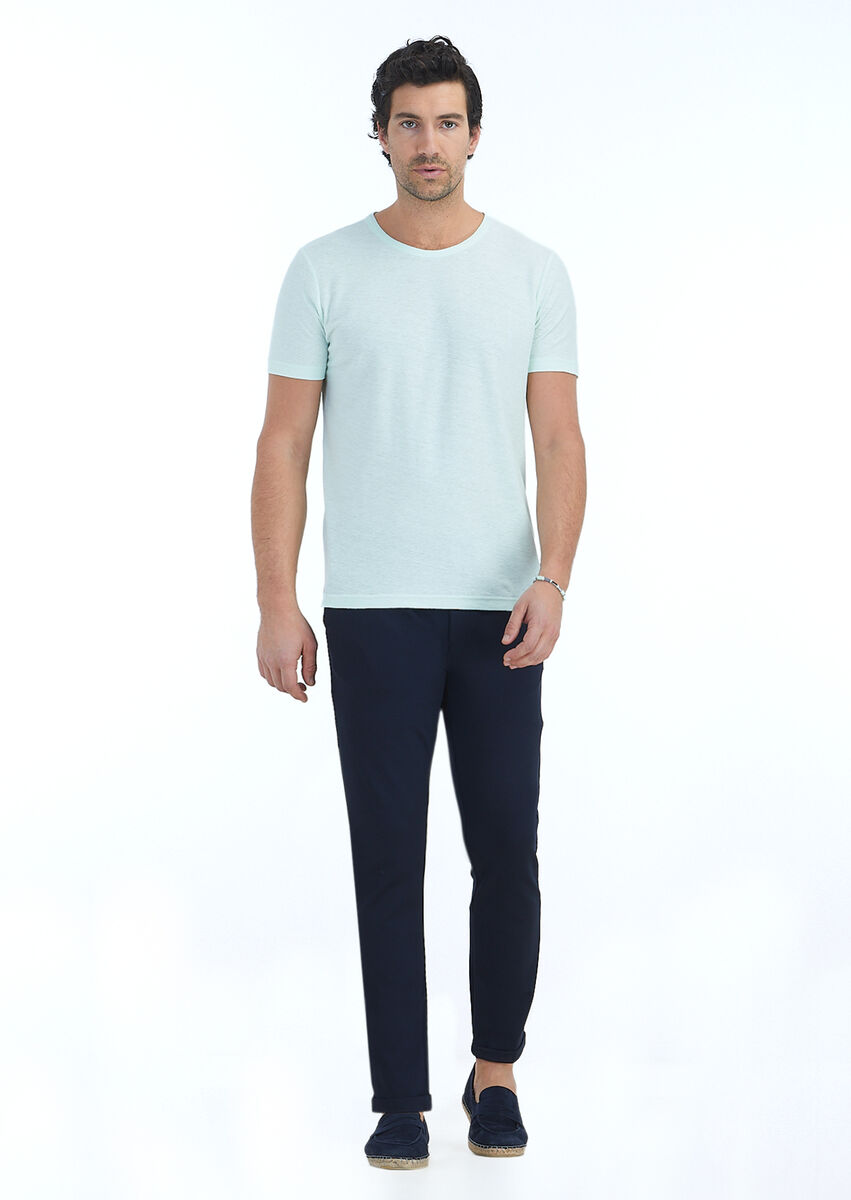 Mint Jacquard Crew Neck Cotton Blended T-Shirt - 1