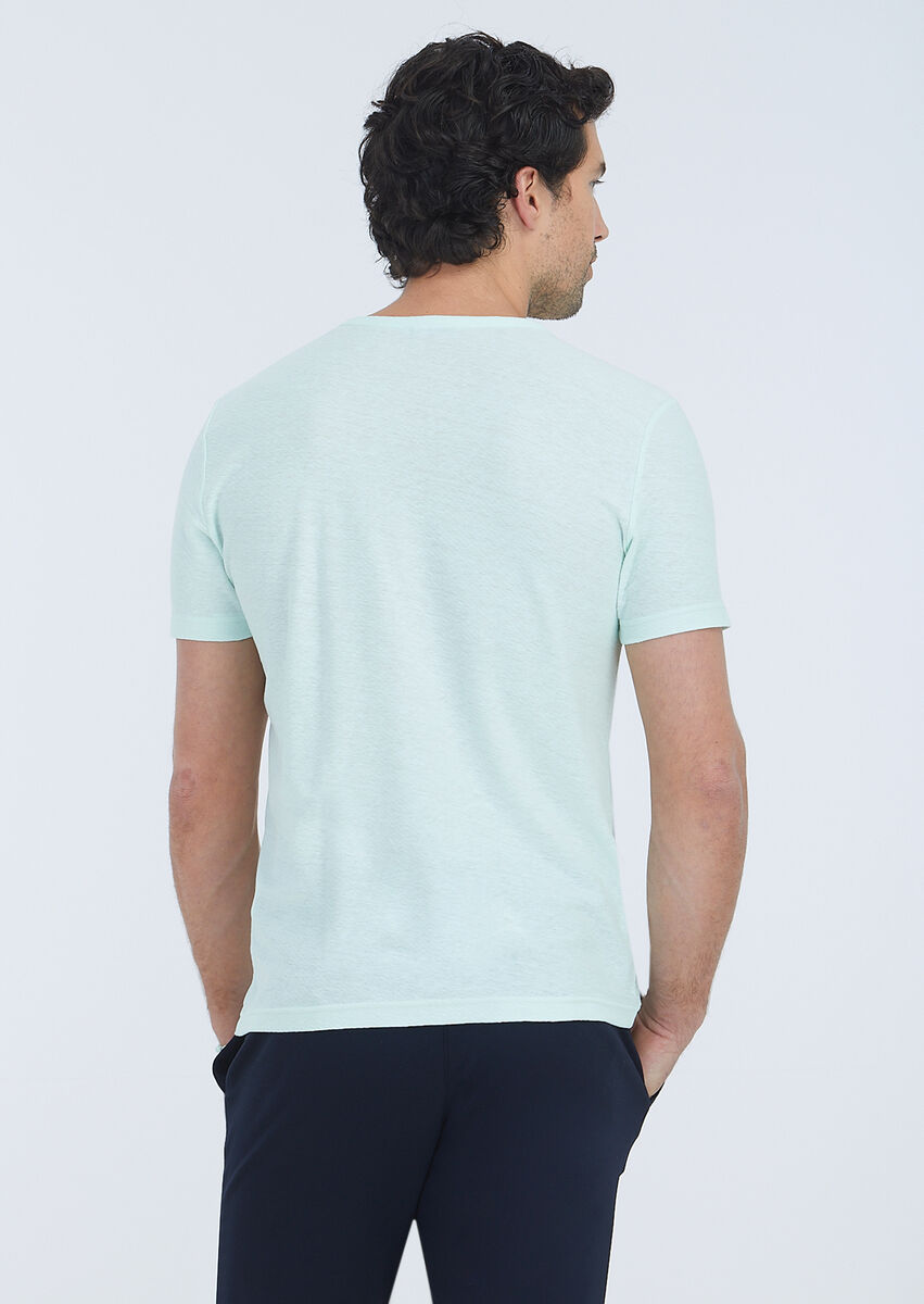 Mint Jacquard Crew Neck Cotton Blended T-Shirt - 5