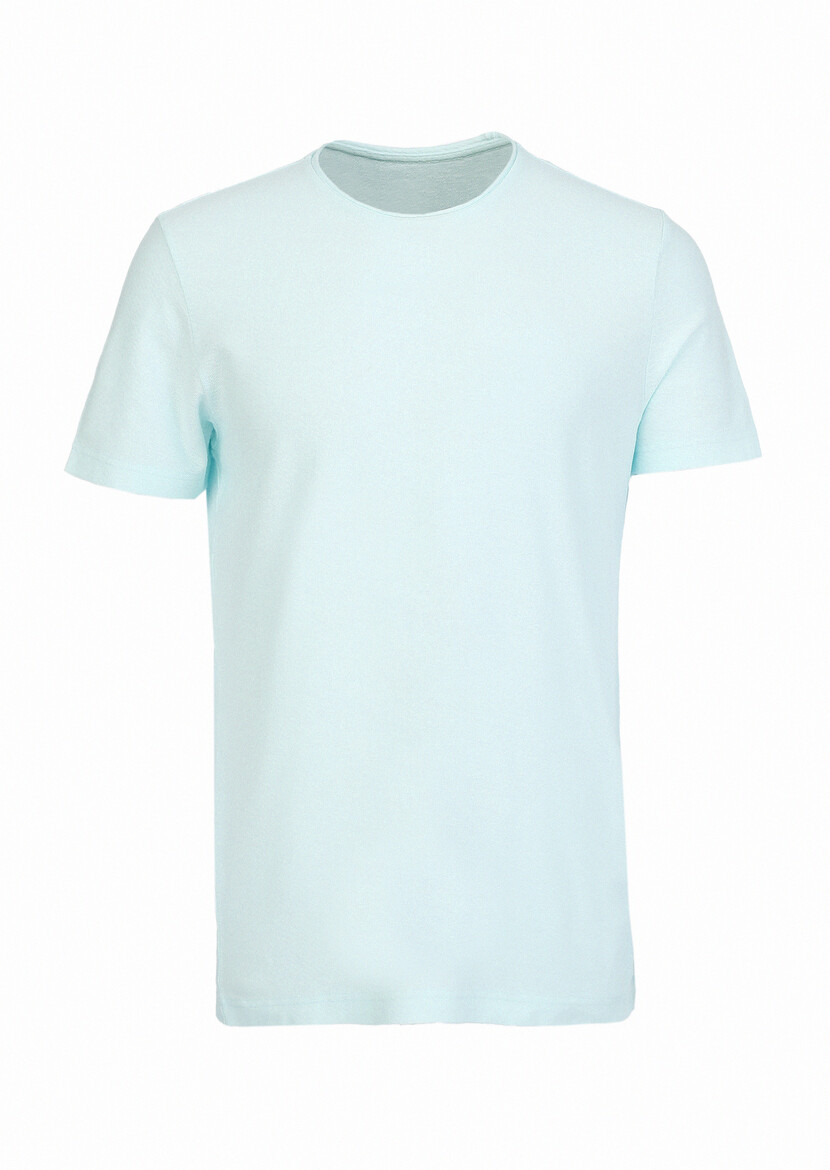 Mint Jacquard Crew Neck Cotton Blended T-Shirt - 6