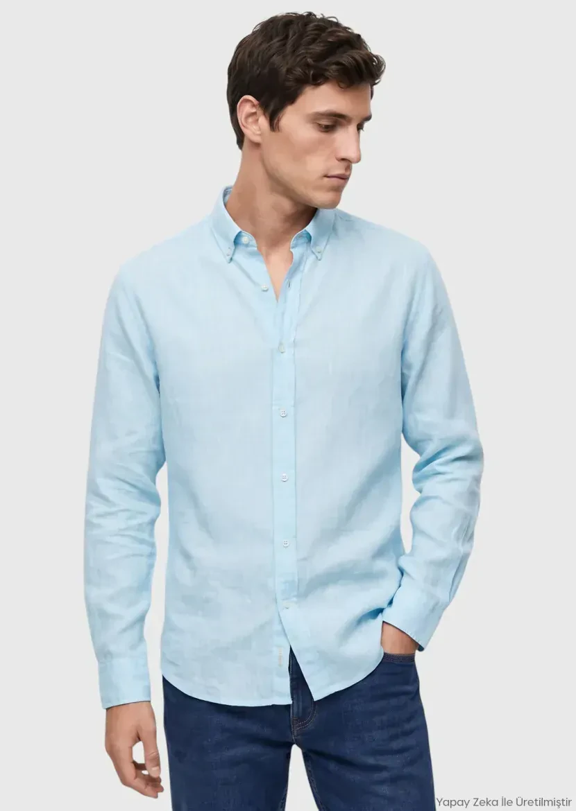Mint Plain Casual Fit Long Weaving Casual 100% Linen Shirt - RAMSEY