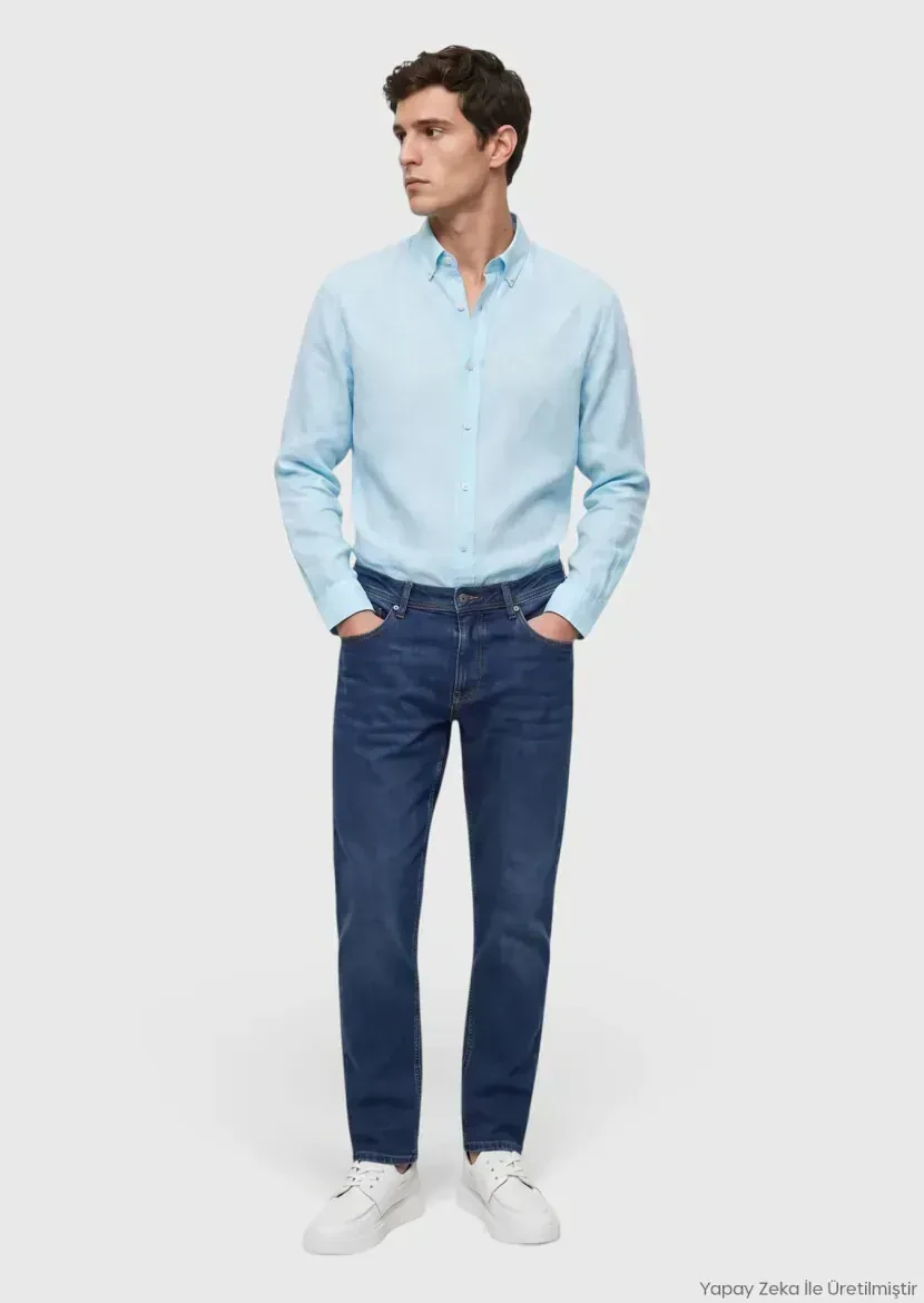 Mint Plain Casual Fit Long Weaving Casual 100% Linen Shirt - RAMSEY