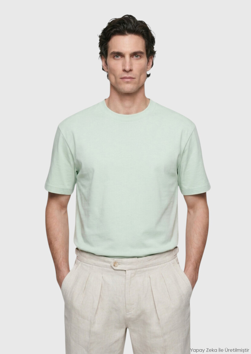 Mint Plain Cotton Blended T-Shirt - RAMSEY