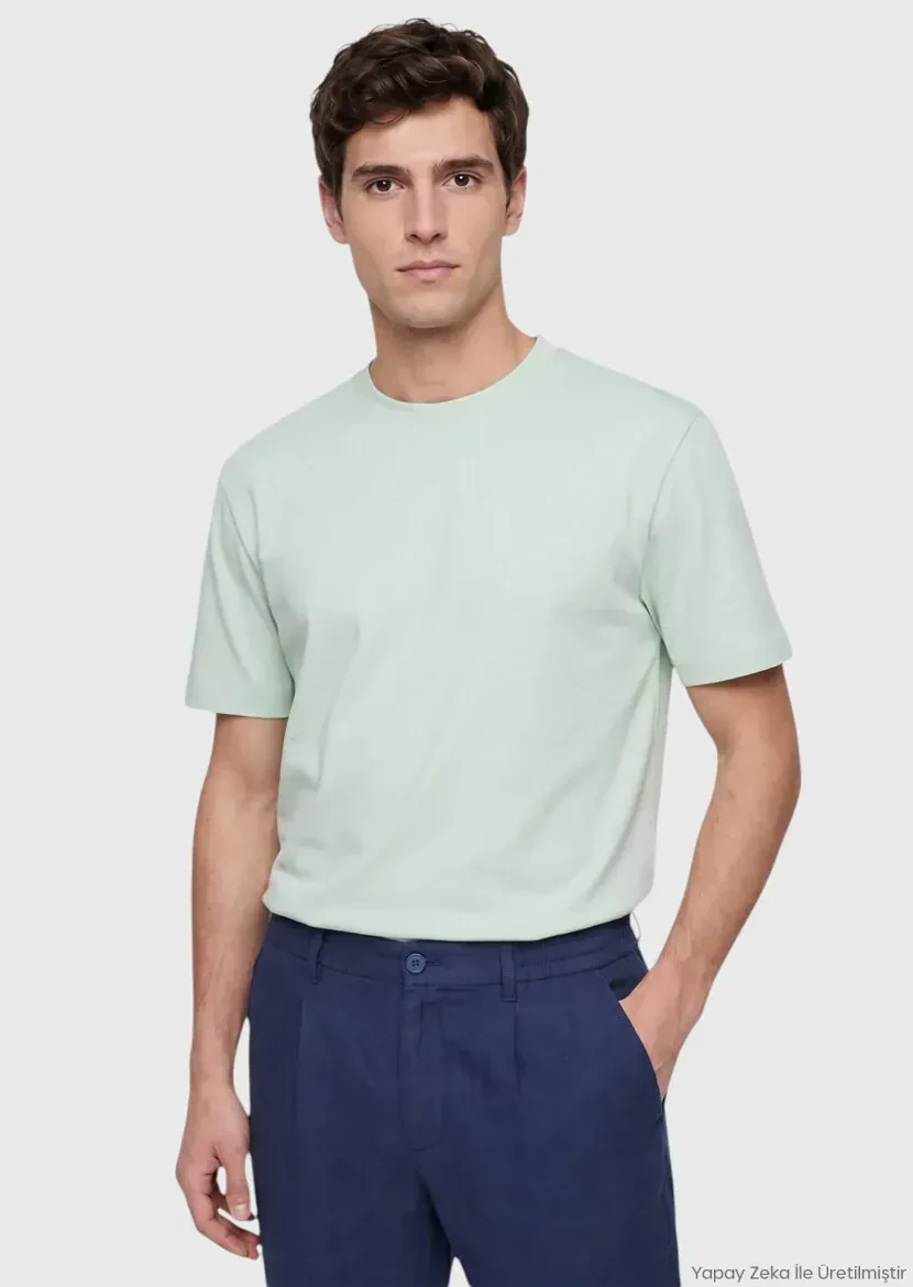 Mint Plain Cotton Blended T-Shirt - RAMSEY
