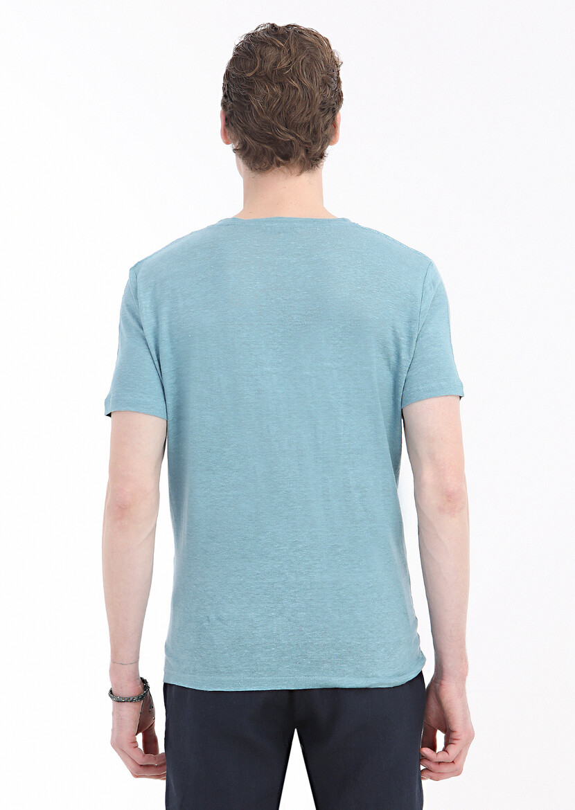 Mint Plain Crew Neck 100% Linen T-Shirt - 5