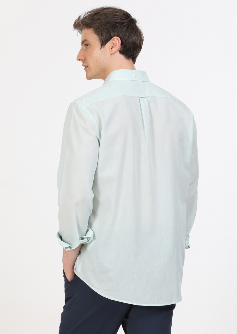 Mint Plain Regular Fit Long Weaving Casual 100% Cotton Shirt - 5