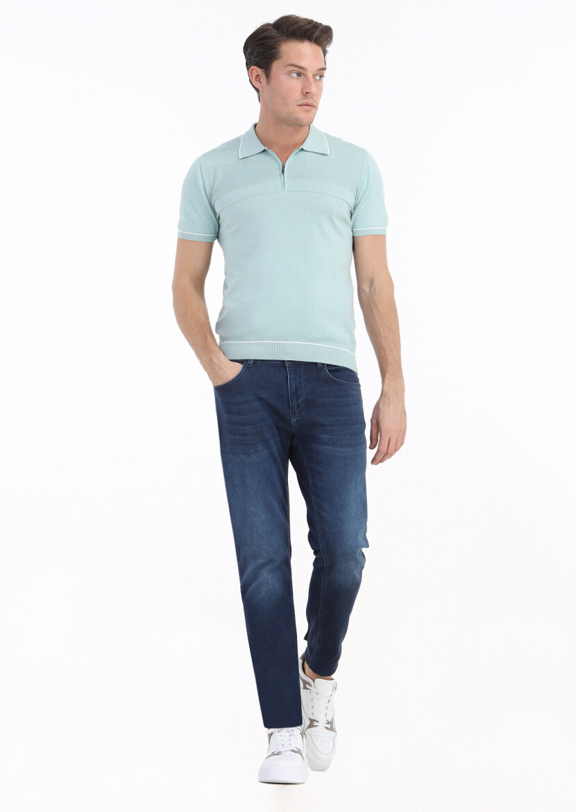 Mint Polo Yaka Jakarlı %100 Pamuk Triko 