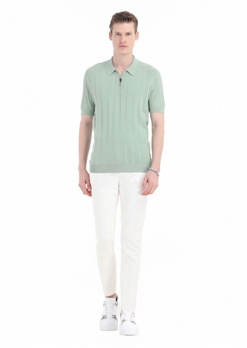 Mint Polo Yaka Jakarlı Triko - 1