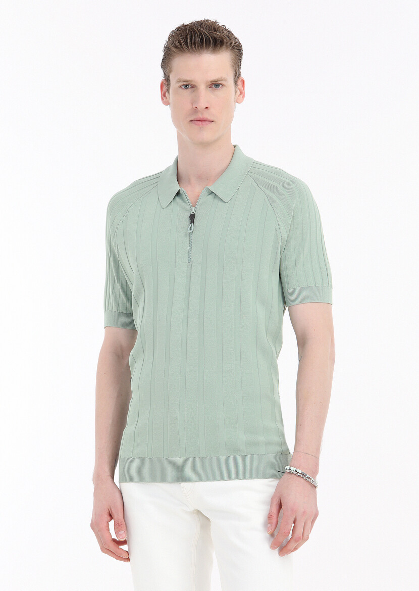 Mint Polo Yaka Jakarlı Triko 