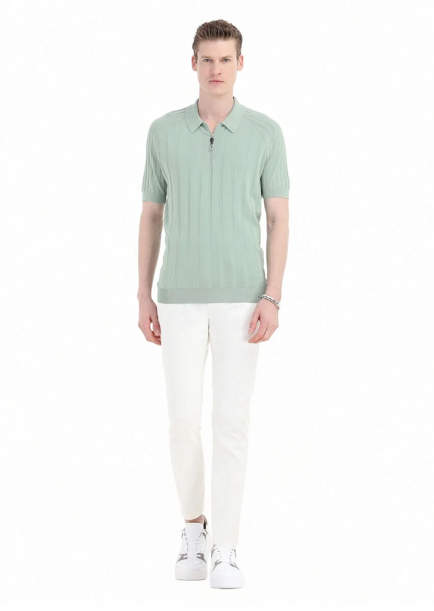 Mint Polo Yaka Jakarlı Triko - 1