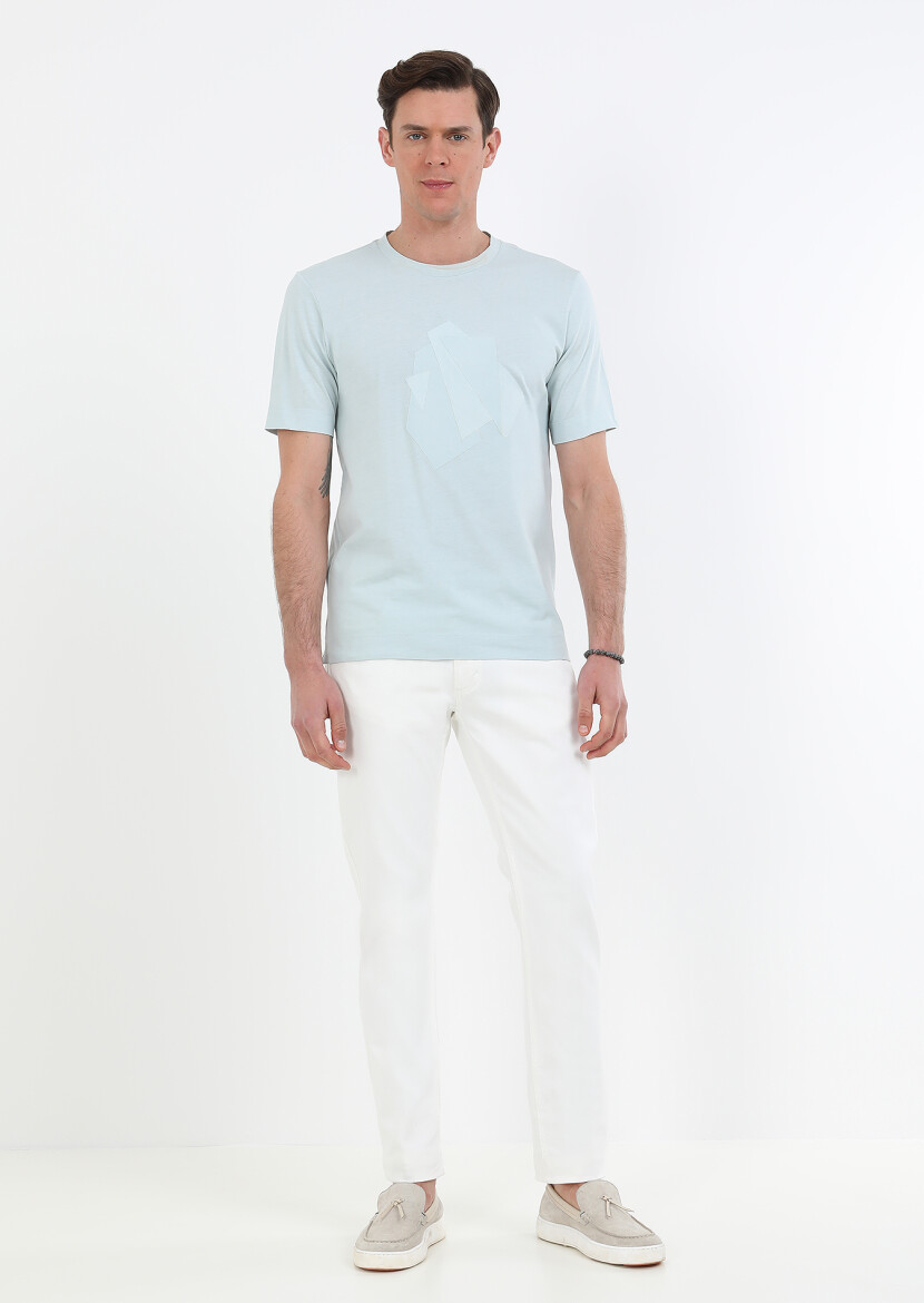 Mint Printed Crew Neck Cotton Blended T-Shirt 