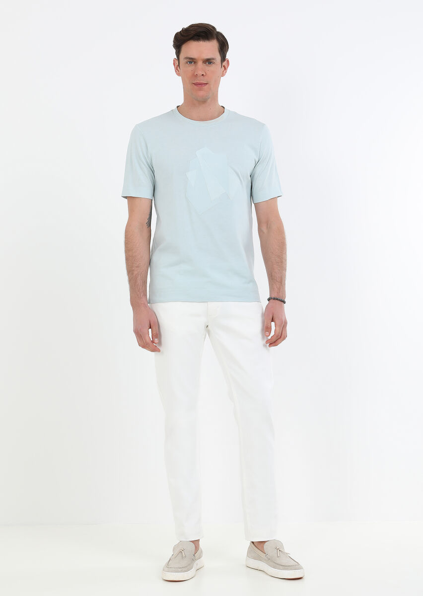 Mint Printed Crew Neck Cotton Blended T-Shirt - 2