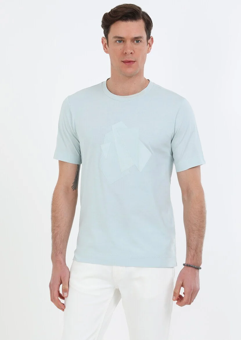 Mint Printed Crew Neck Cotton Blended T-Shirt - 1