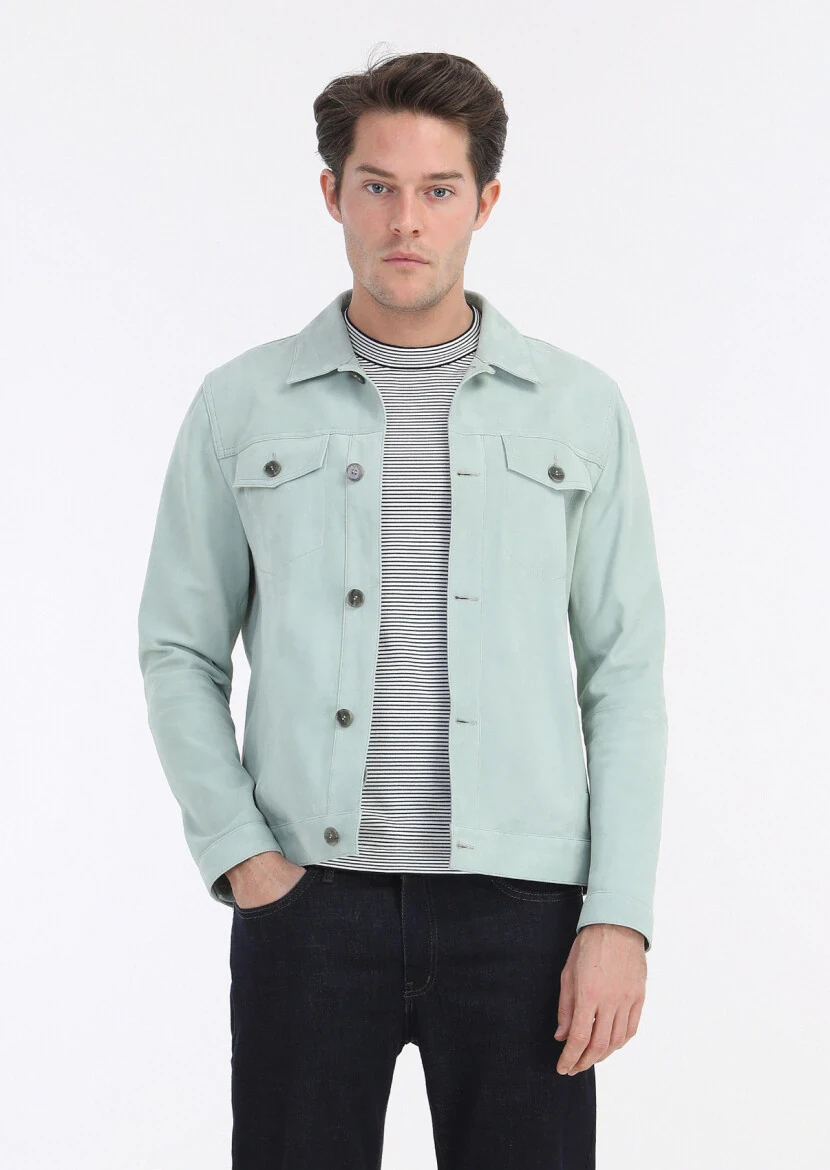 Mint Regular Fit Gömlek Yaka Casual Süet Deri Mont - 2