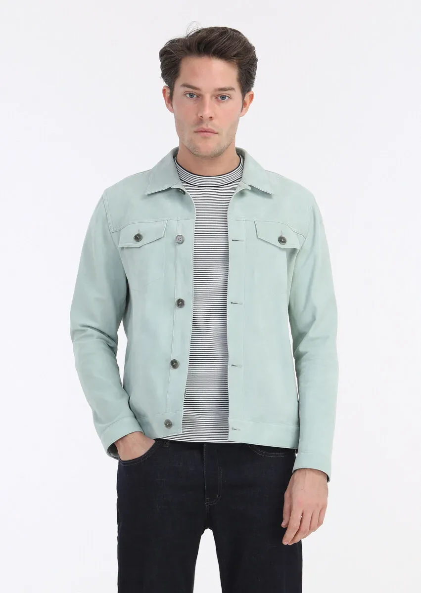 Mint Regular Fit Gömlek Yaka Casual Süet Deri Mont - 2