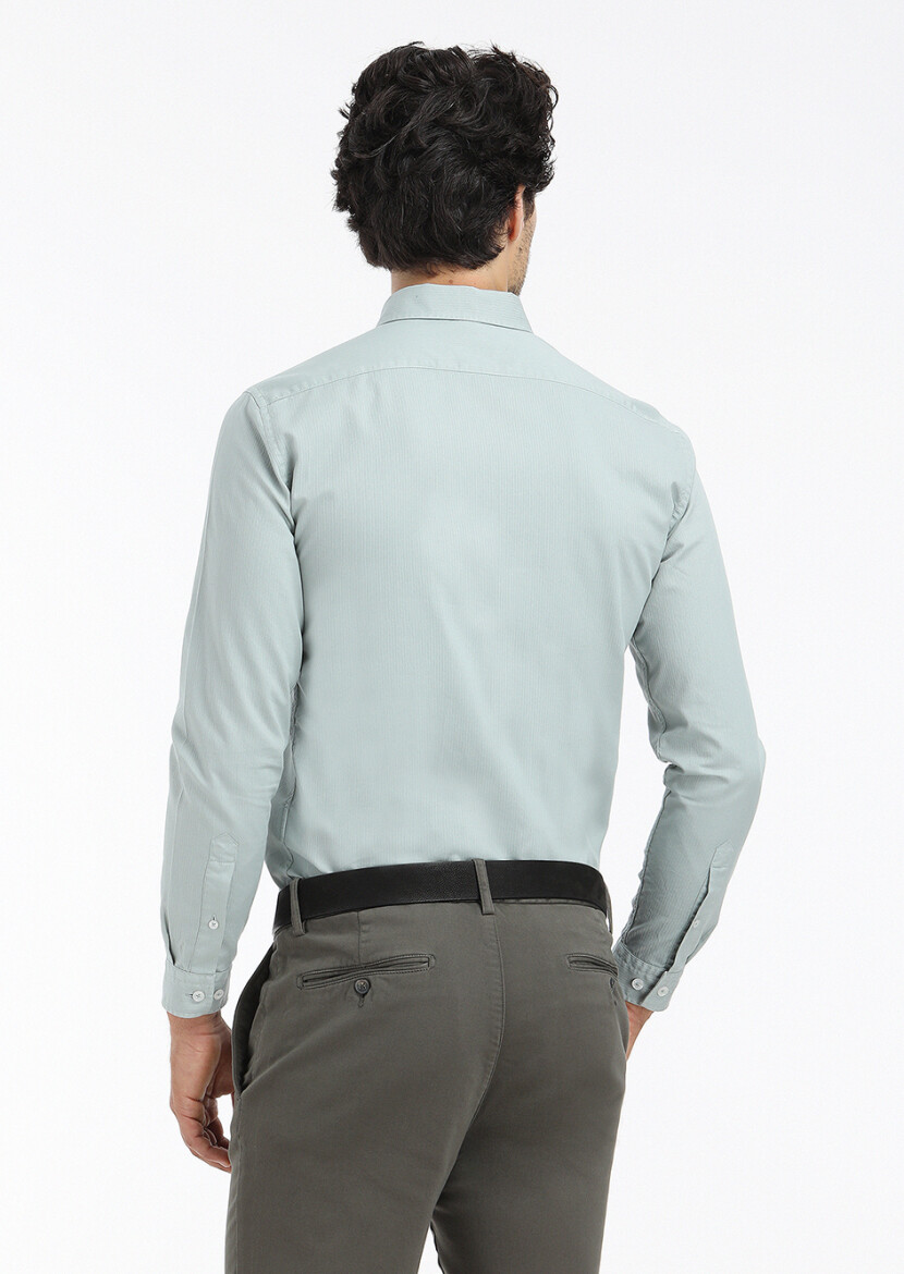 Mint Ribbed Regular Fit Long Weaving Casual 100% Cotton Shirt - 4