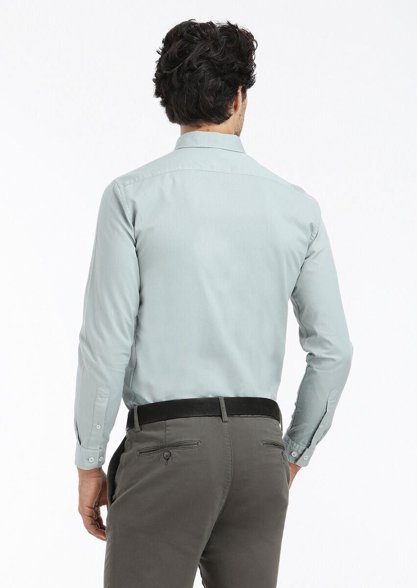 Mint Ribbed Regular Fit Long Weaving Casual 100% Cotton Shirt - 4