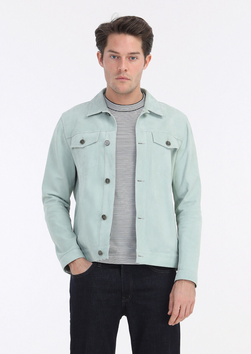 Mint Suede Leather Coat - 2