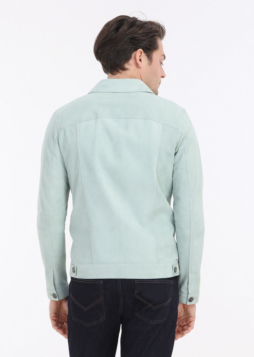 Mint Suede Leather Coat - 5