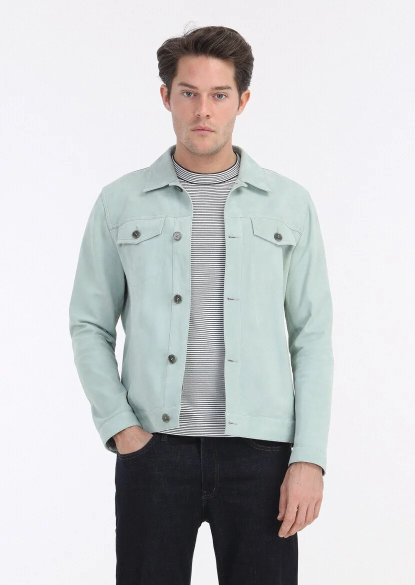 Mint Suede Leather Coat - 2
