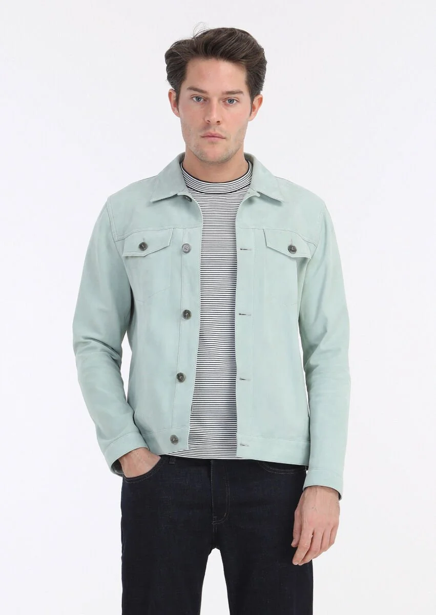 Mint Suede Leather Coat - 2