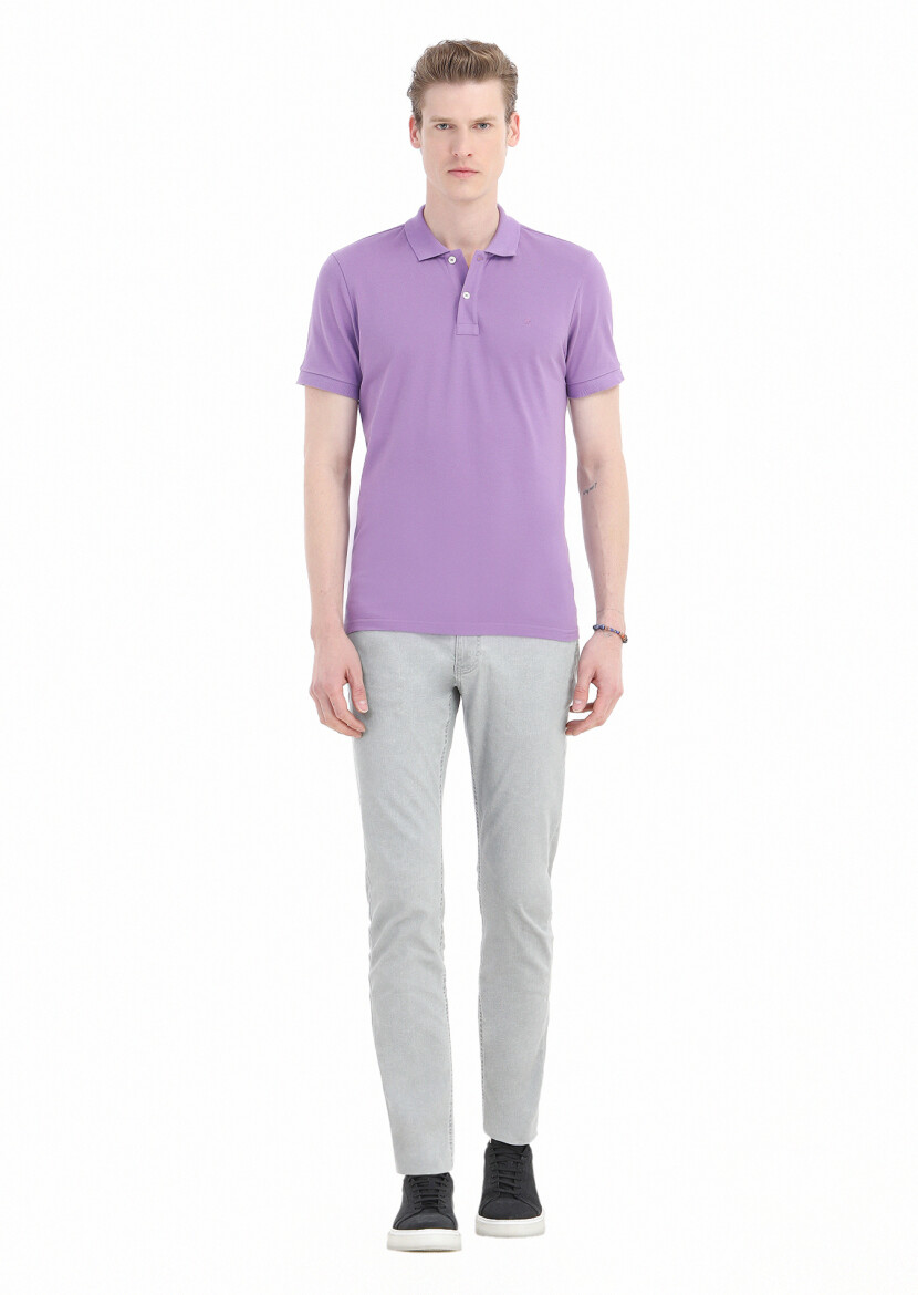 Mor Baskılı Polo Yaka %100 Pamuk T-Shirt - RAMSEY