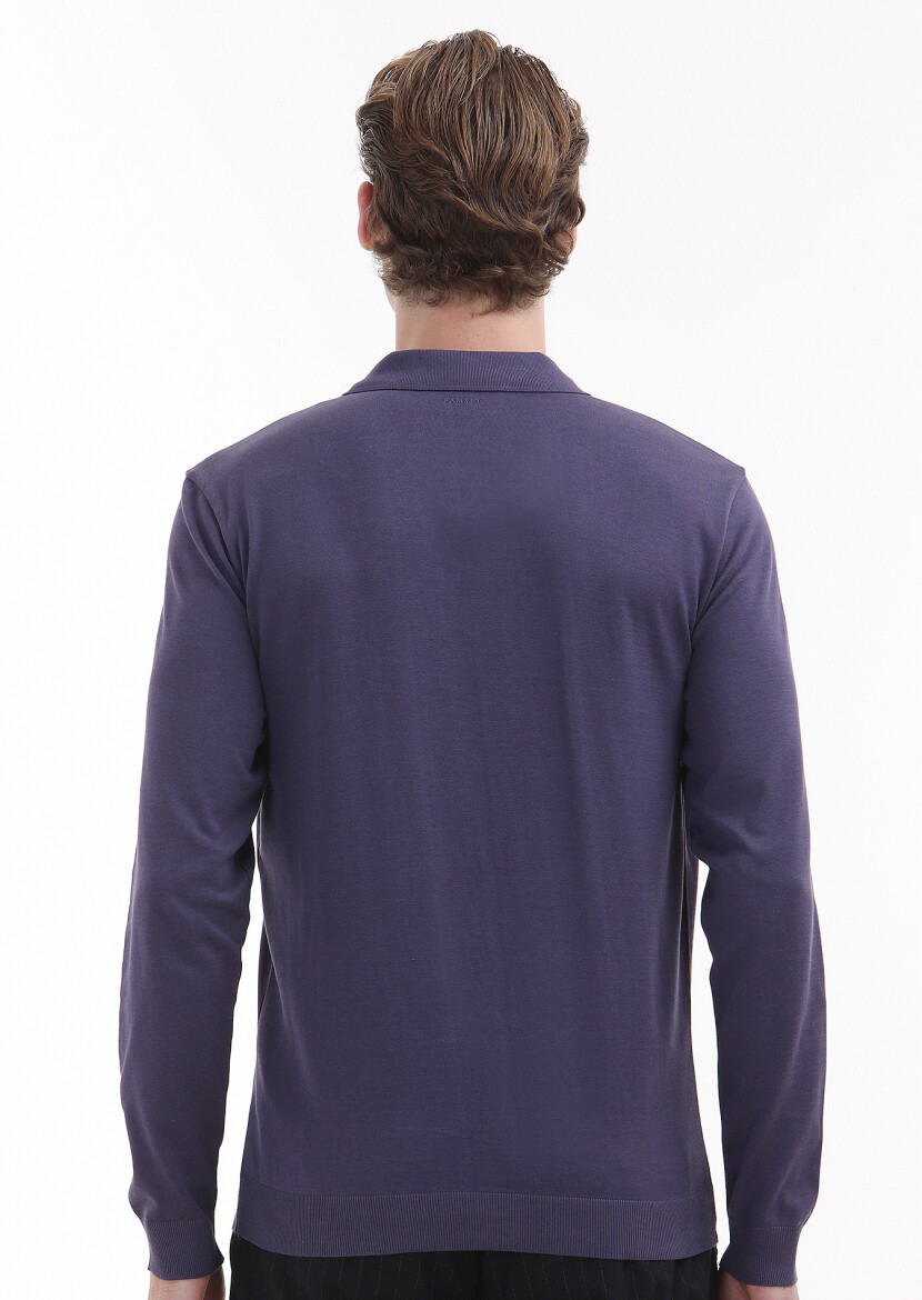 Mor Düz Polo Yaka %100 Pamuk T-Shirt - 3