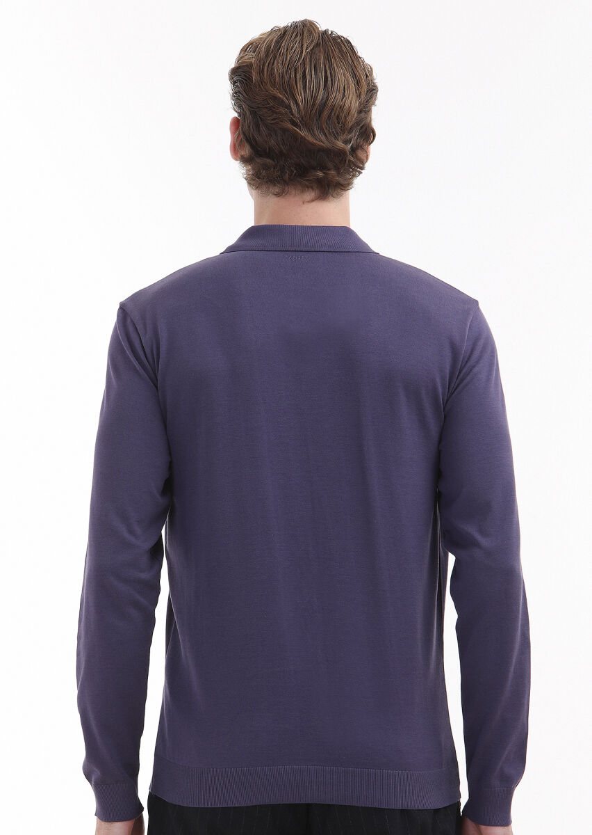 Mor Düz Polo Yaka %100 Pamuk T-Shirt - 3