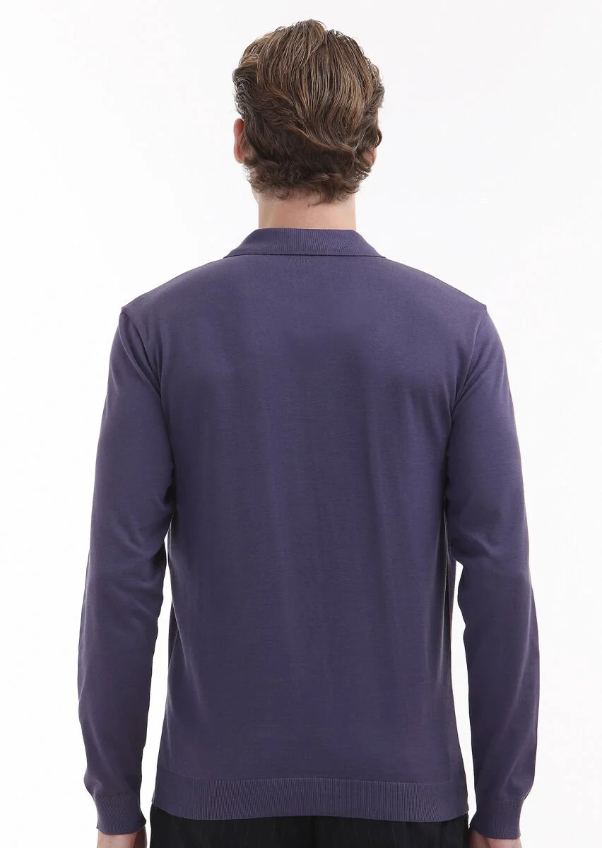 Mor Düz Polo Yaka %100 Pamuk T-Shirt - 4