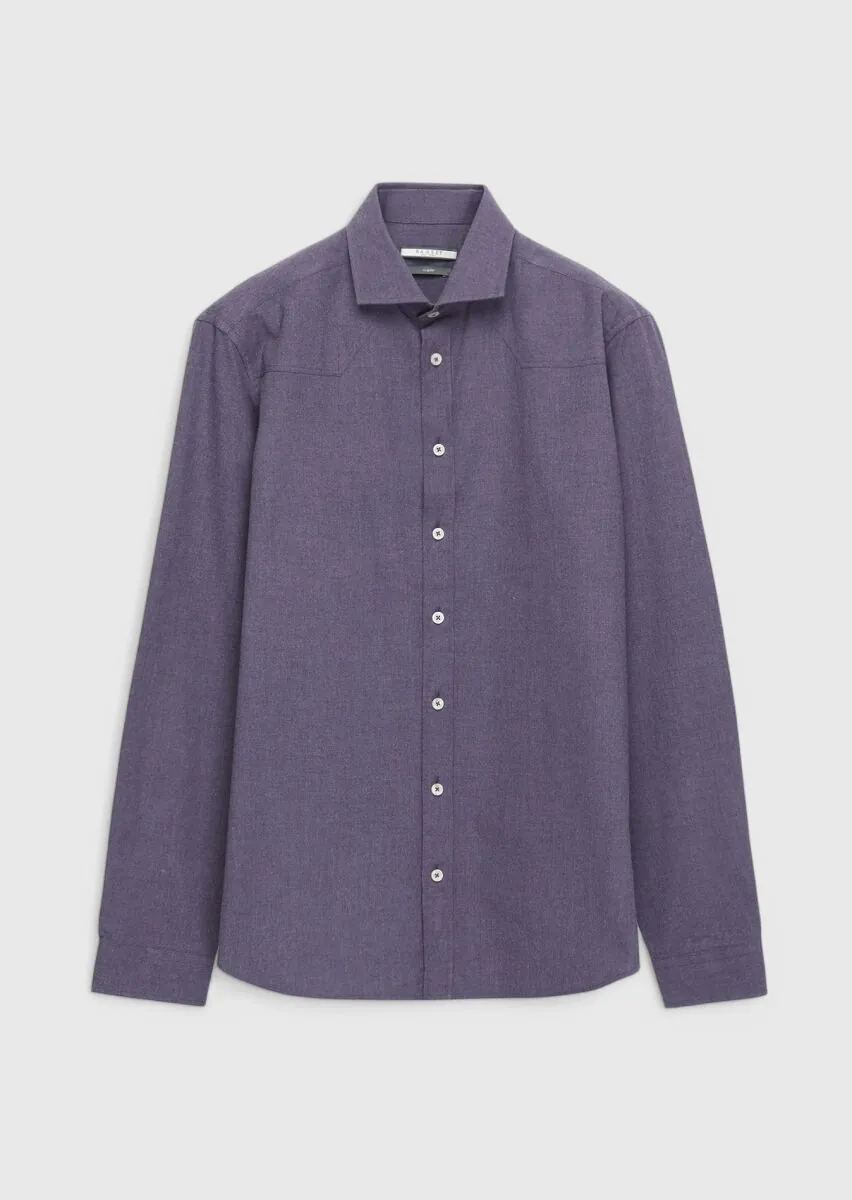 Mor Düz Regular Fit Dokuma Casual %100 Pamuk Gömlek - 1