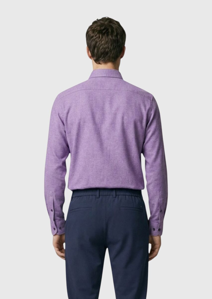 Mor Düz Regular Fit Dokuma Casual %100 Pamuk Gömlek - 4