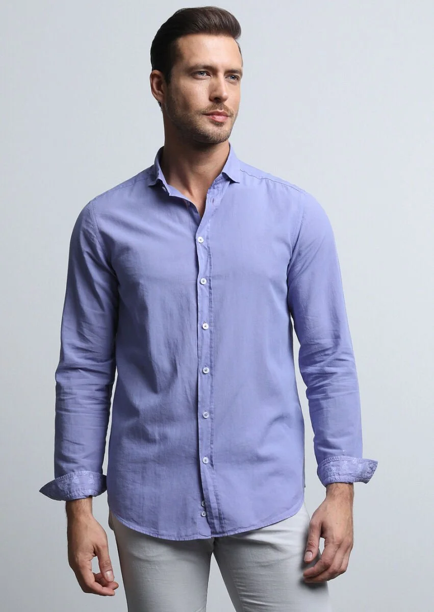 Mor Regular Fit Dokuma Denim %100 Pamuk Gömlek - 2