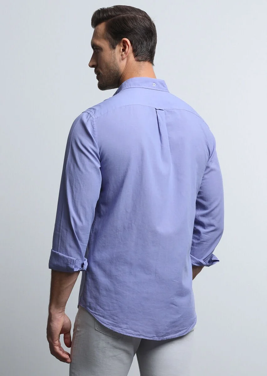 Mor Regular Fit Dokuma Denim %100 Pamuk Gömlek - 5