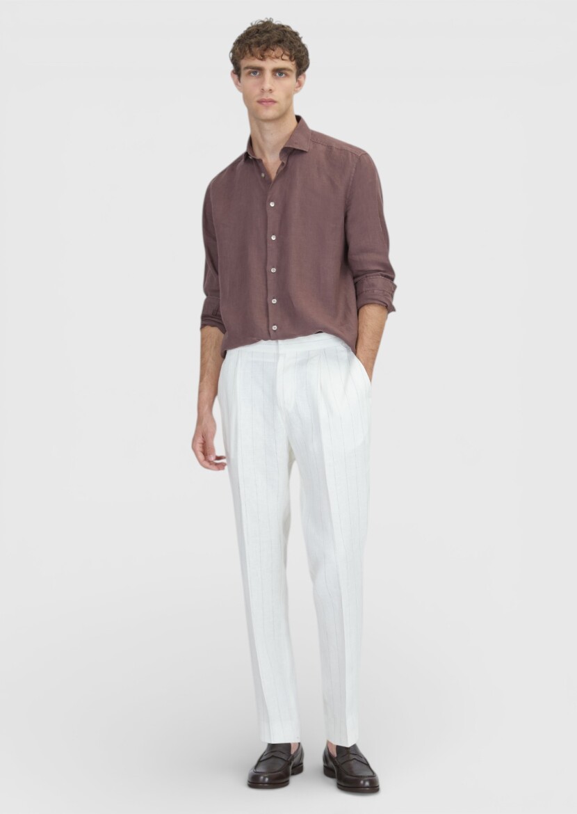 Mürdüm Casual Fit Uzun Dokuma Casual %100 Keten Gömlek - RAMSEY