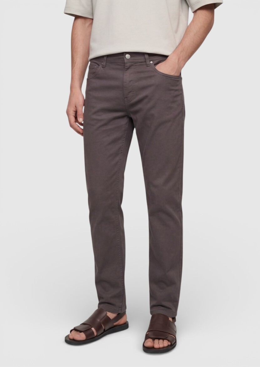 Mürdüm Düz Dokuma Regular Fit Casual %100 Pamuk Pantolon 