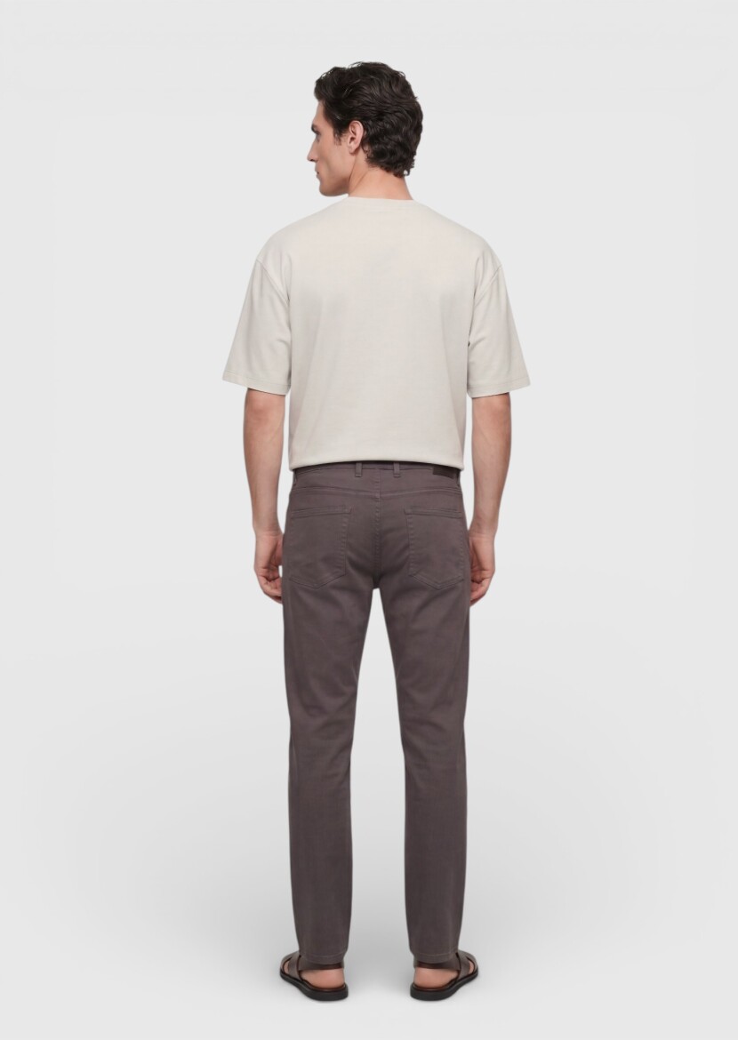 Mürdüm Düz Dokuma Regular Fit Casual %100 Pamuk Pantolon - 4
