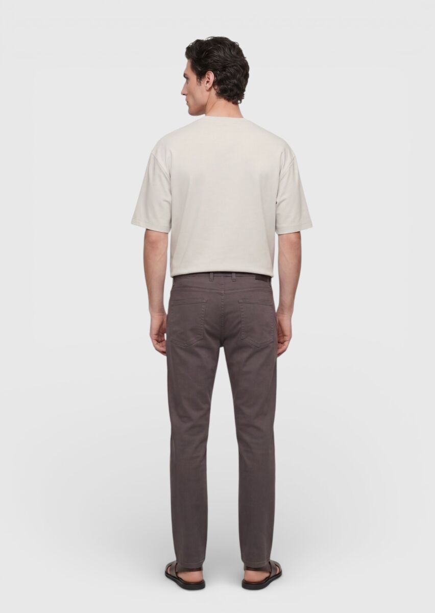 Mürdüm Düz Dokuma Regular Fit Casual %100 Pamuk Pantolon - 4